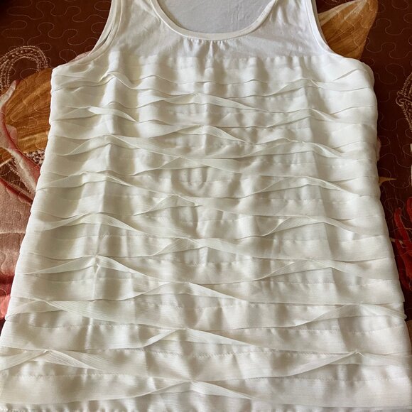 Ann Taylor White Women's Blouse/Top/Vest White Cotton Size PL - Picture 2 of 9